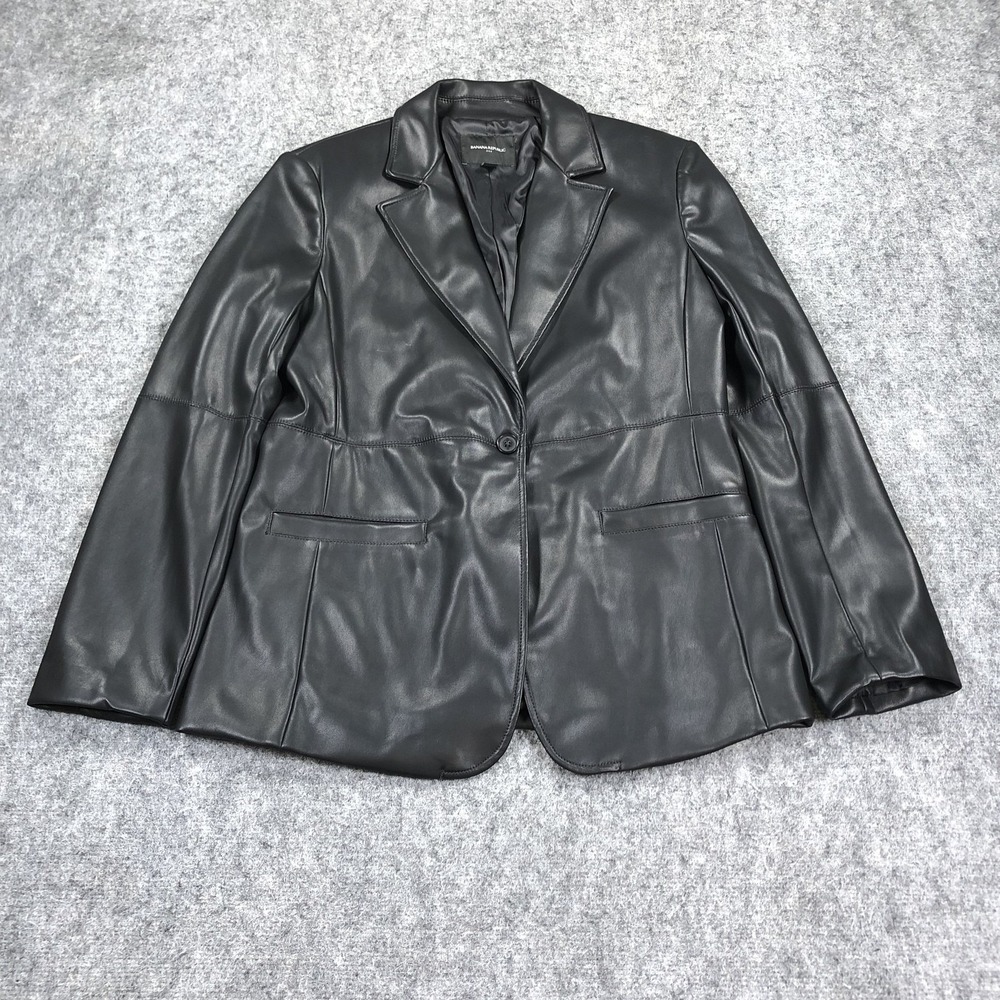 Banana Republic Blazer Womens 8 Black Faux Leather Single Button Lined Jacket